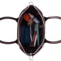 Black Mizuri Leather Lorenza women's medium leather bag with top handles and a sleek, structured design.