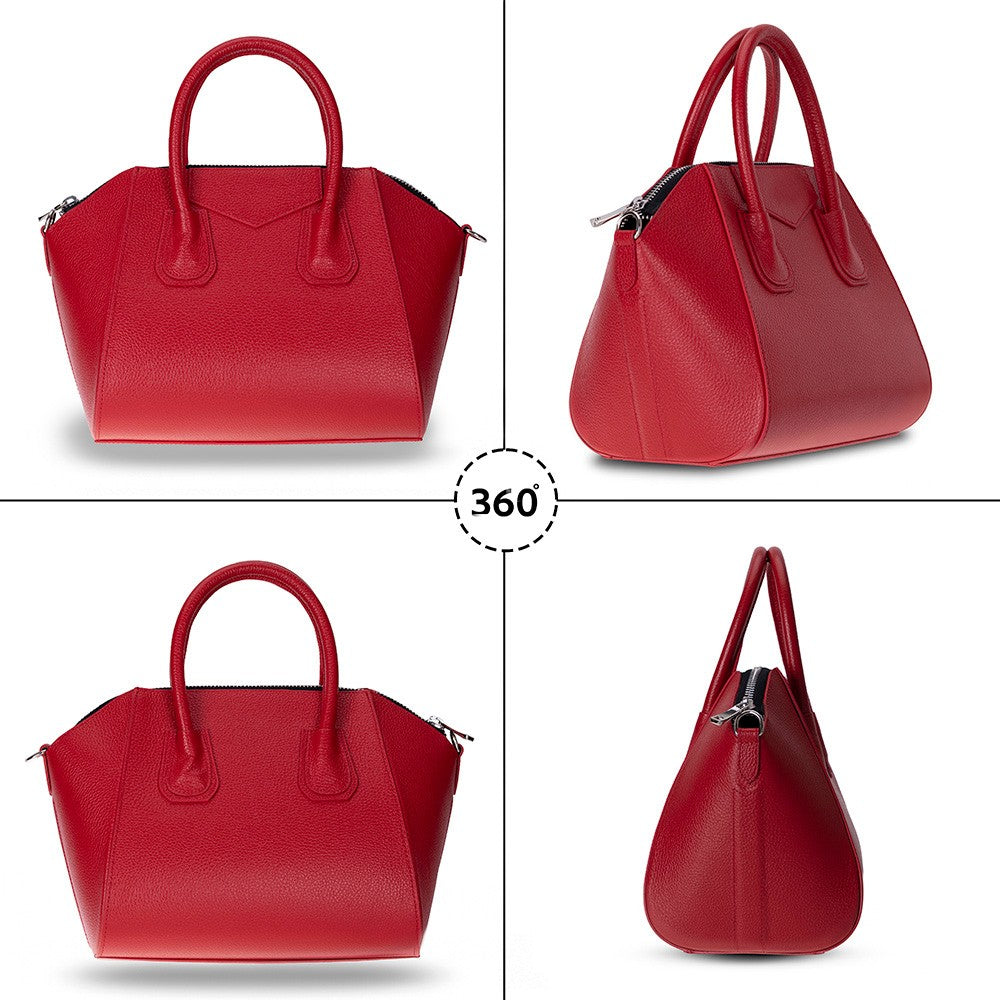 Black Mizuri Leather Lorenza women's medium leather bag with sleek design and sturdy handles.