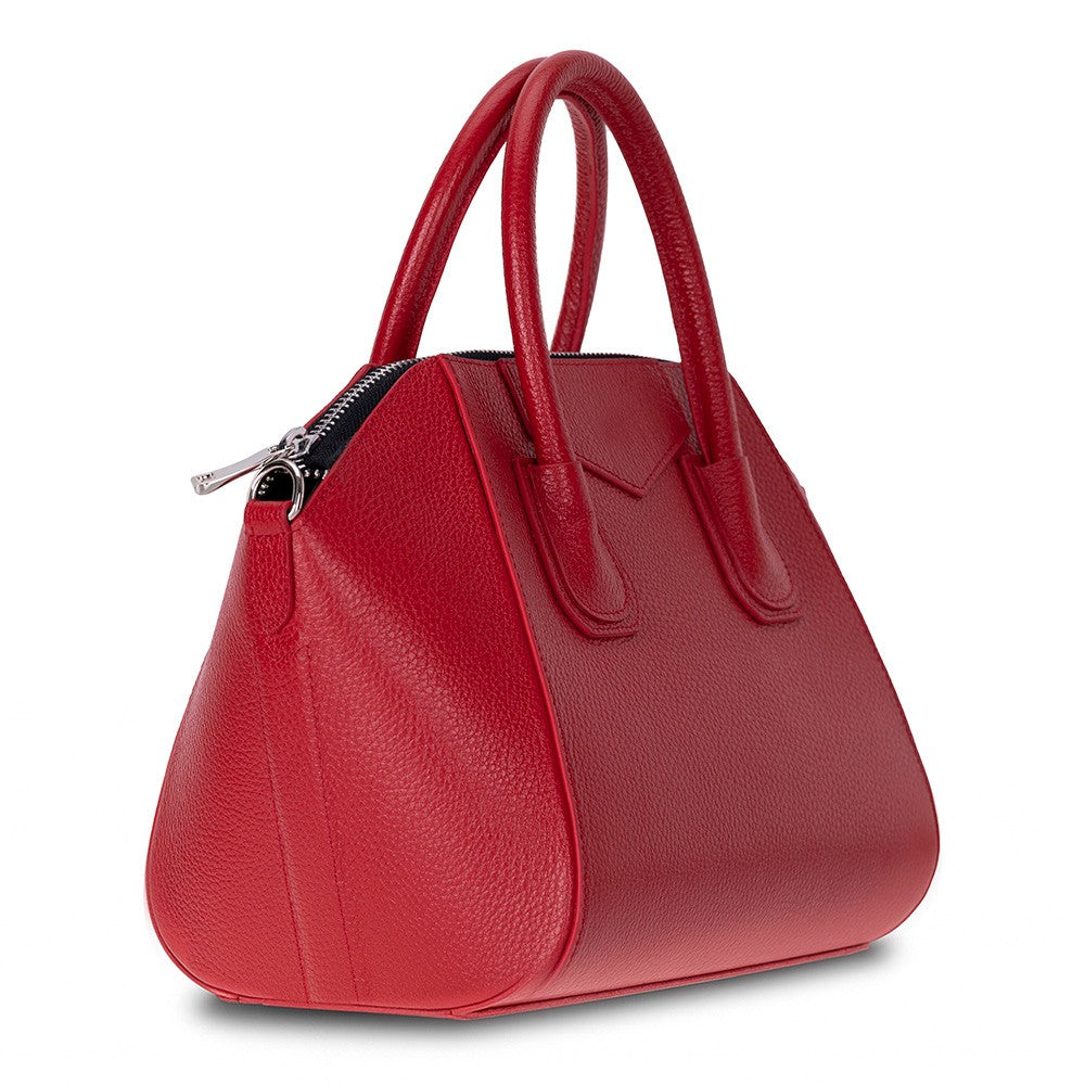 Black Mizuri Leather Lorenza Women's Bag, medium-sized leather handbag with stylish design and secure top zipper closure.