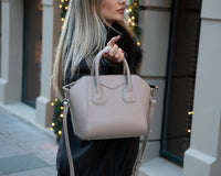 Black Lorenza Leather women's bag by Mizuri Leather, medium-sized with sleek design and sturdy leather construction.