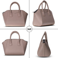Black Mizuri Leather Lorenza women's medium leather bag with structured design and top handles.