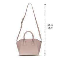 Black Mizuri Leather Lorenza Women's Bag in medium size with sleek leather design and top handle.