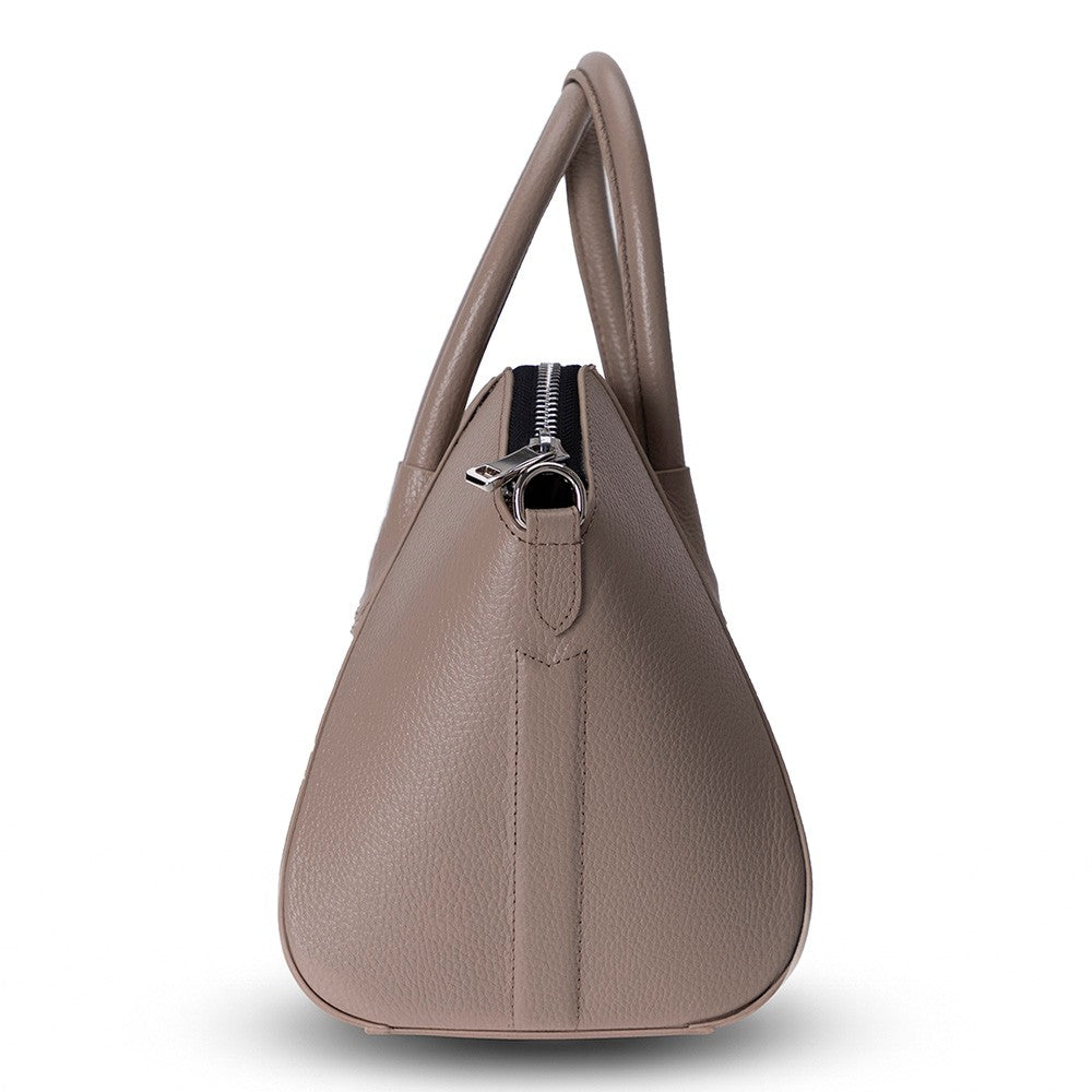 Black Lorenza Leather women's medium bag by Mizuri Leather, showcasing smooth leather, adjustable strap, and elegant design.