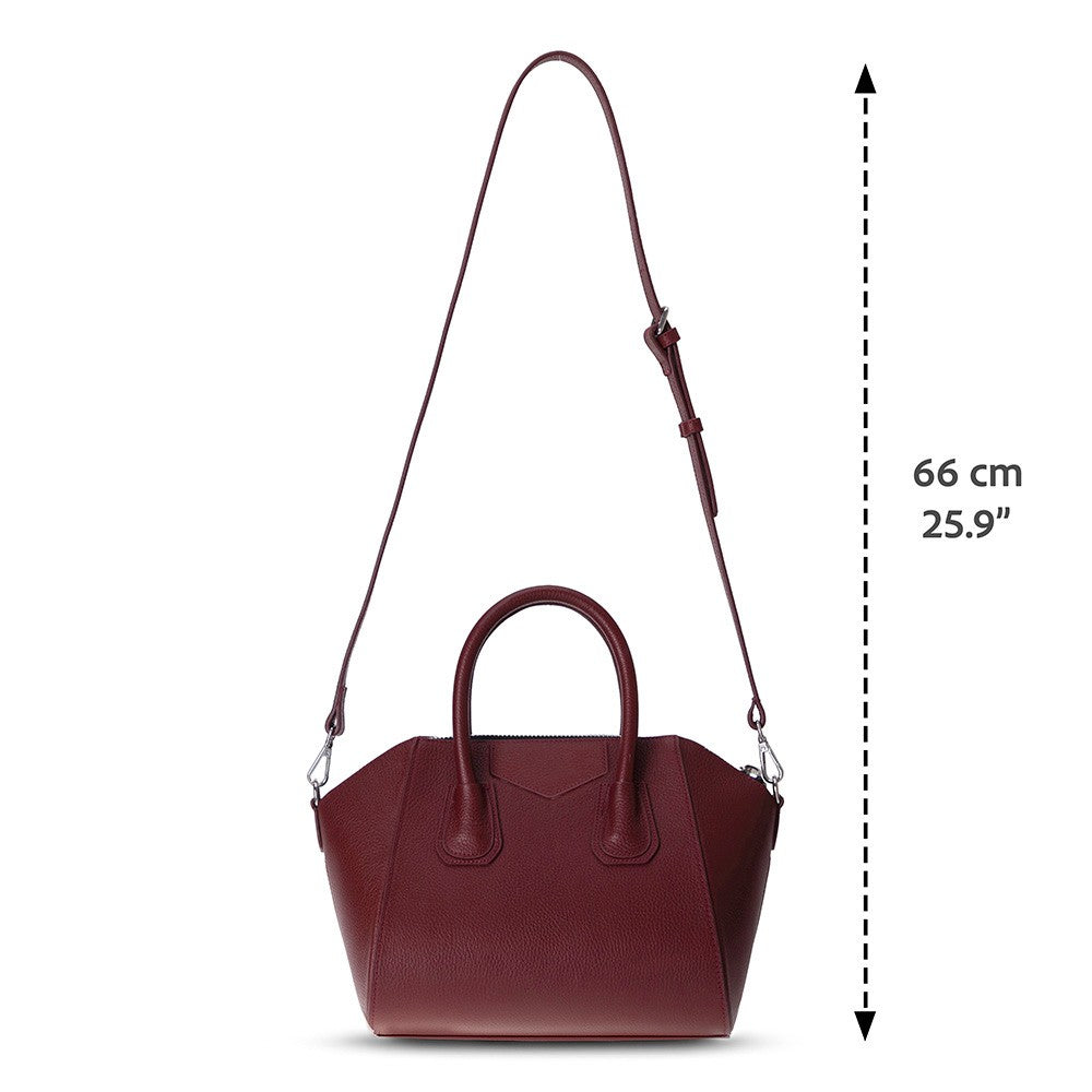Black Lorenza leather women's bag by Mizuri Leather, medium-sized with elegant design and sturdy handles.