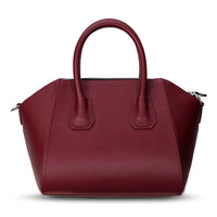 Black Mizuri Leather Lorenza Women's Bag in medium size, stylish leather handbag with top handles and subtle stitching detail.