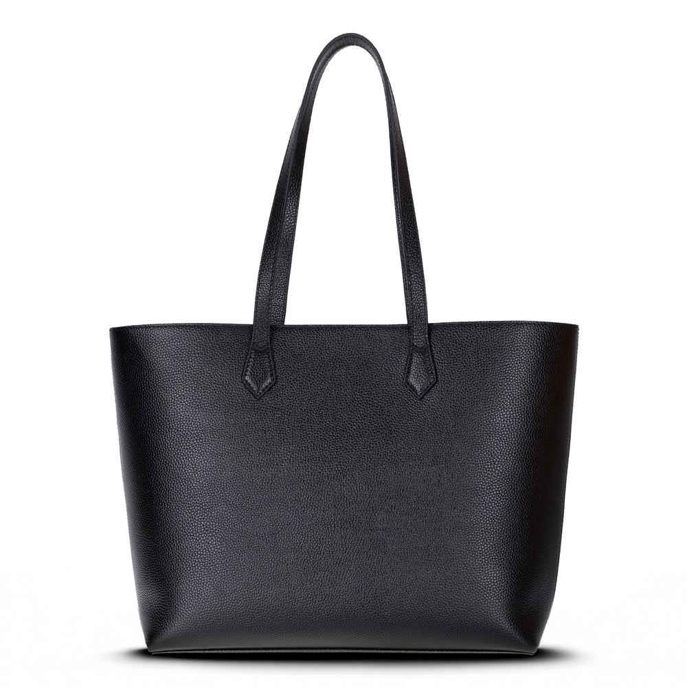 Black Mizuri Leather Solea Women's Bag made of genuine leather with a sleek design and adjustable shoulder strap.