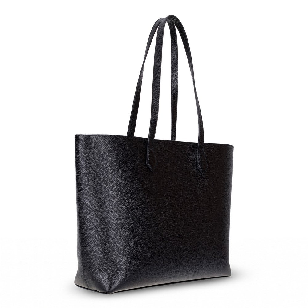Black Mizuri Leather Solea Women's Bag with sleek design and adjustable shoulder strap, made from premium leather.