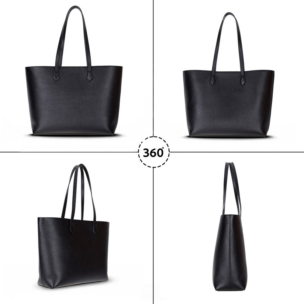 Black Mizuri Leather Solea Women's Bag with sleek design, featuring top handles and spacious interior for everyday use.