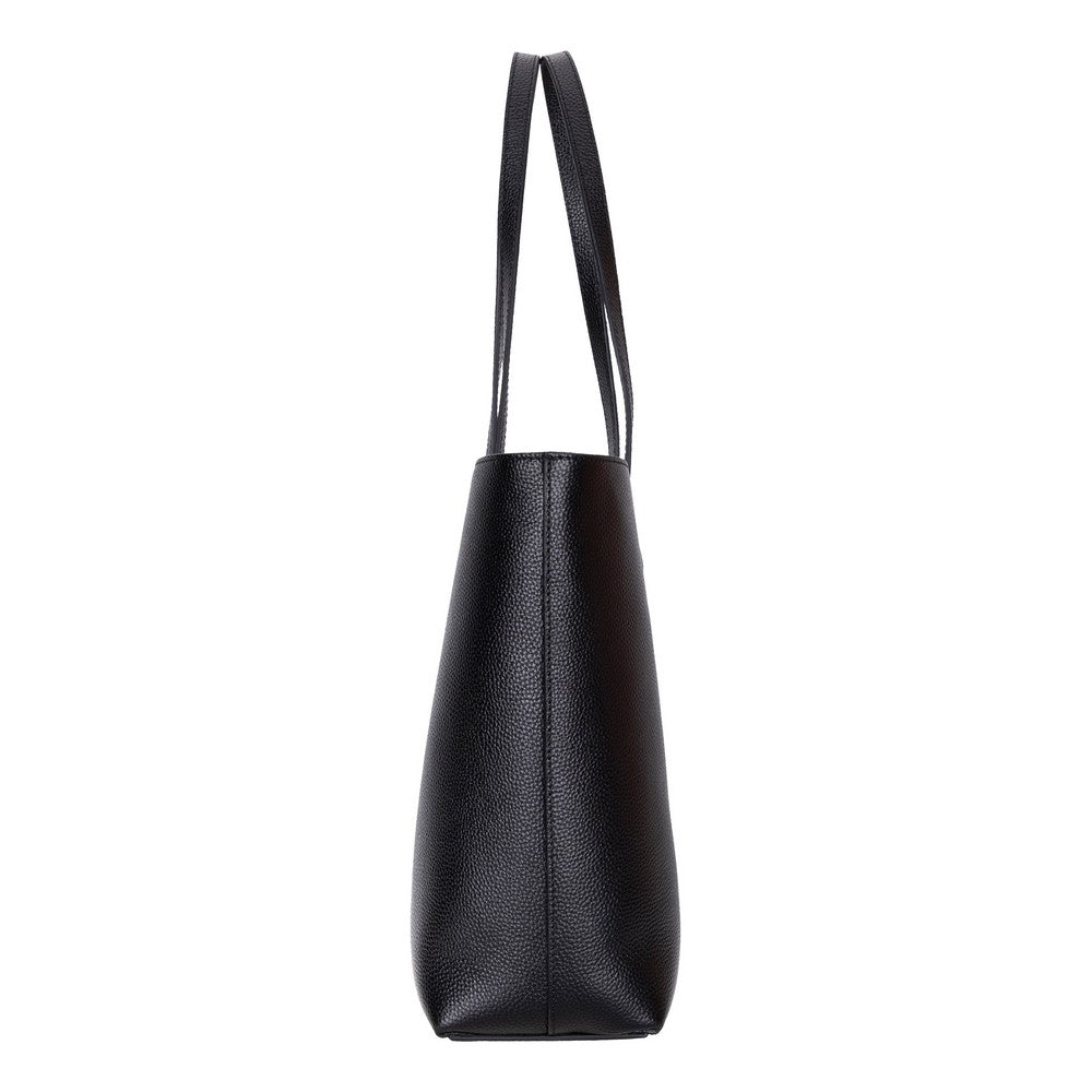 Black Mizuri Leather Solea Women's Bag with sleek leather design, featuring dual handles and a spacious interior.