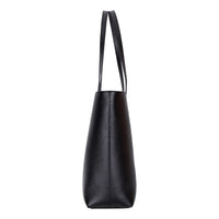 Black Mizuri Leather Solea Women's Bag with sleek leather design, featuring dual handles and a spacious interior.