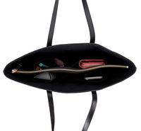 Black Mizuri Leather Solea Women's Bag with sleek design, featuring leather construction and stylish handles.