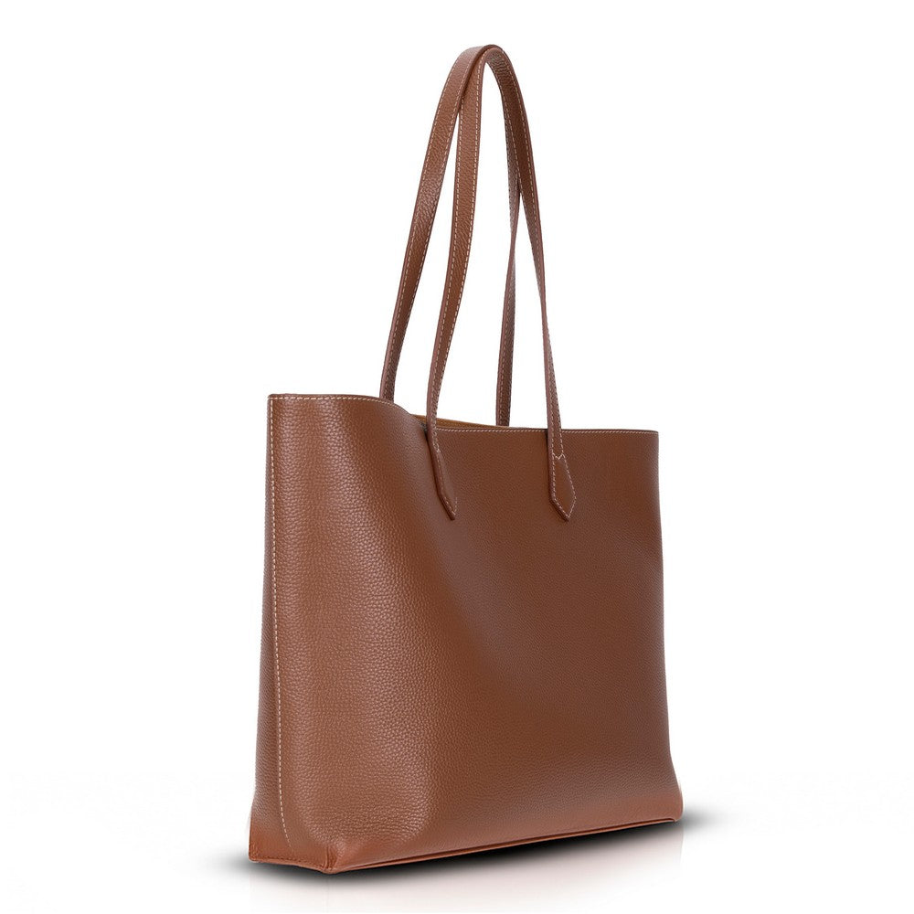 Black Mizuri Leather Solea Women's Bag with sleek design, featuring top handles and spacious interior for everyday use.