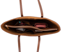 Black Mizuri Leather Solea Women's Bag showing a sleek leather design with top handles and a spacious interior.