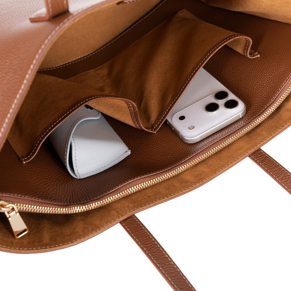 Black Mizuri Leather Solea Women's Bag showing a stylish leather handbag with top handles and sleek design.