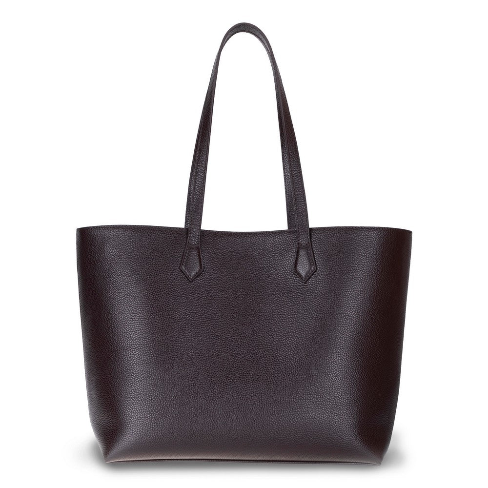 Black Mizuri Leather Solea Women's Bag with sleek design and top handles, made from genuine leather.