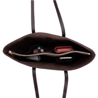 Black Mizuri Leather Solea Women's Bag with sleek design, featuring top handles and spacious interior for everyday use.