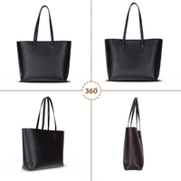 Black Mizuri Leather Solea Women's Bag showing sleek leather exterior with top handle and spacious interior.