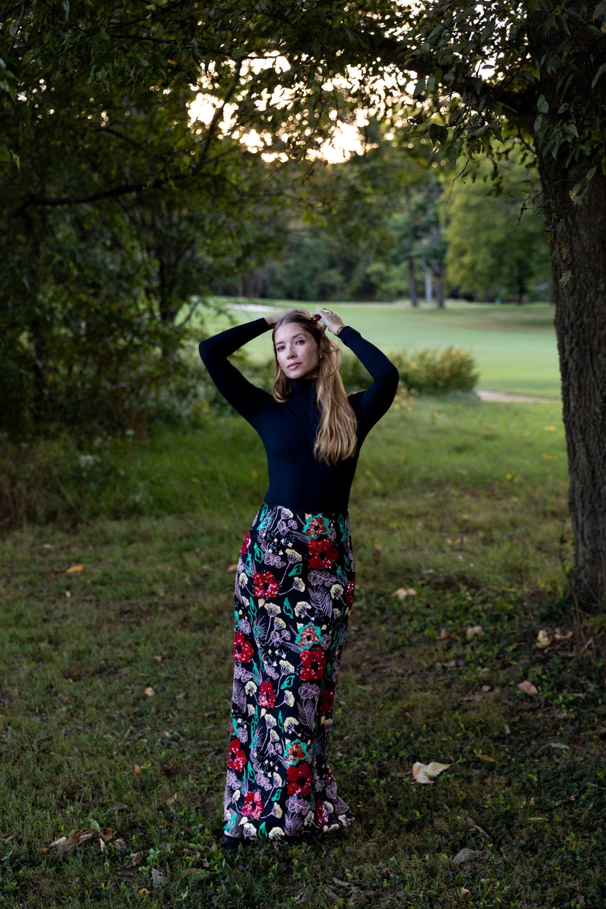 Modafleur The JC Sequin Skirt, stylish clothing with shimmering sequins, shown in a close-up view.