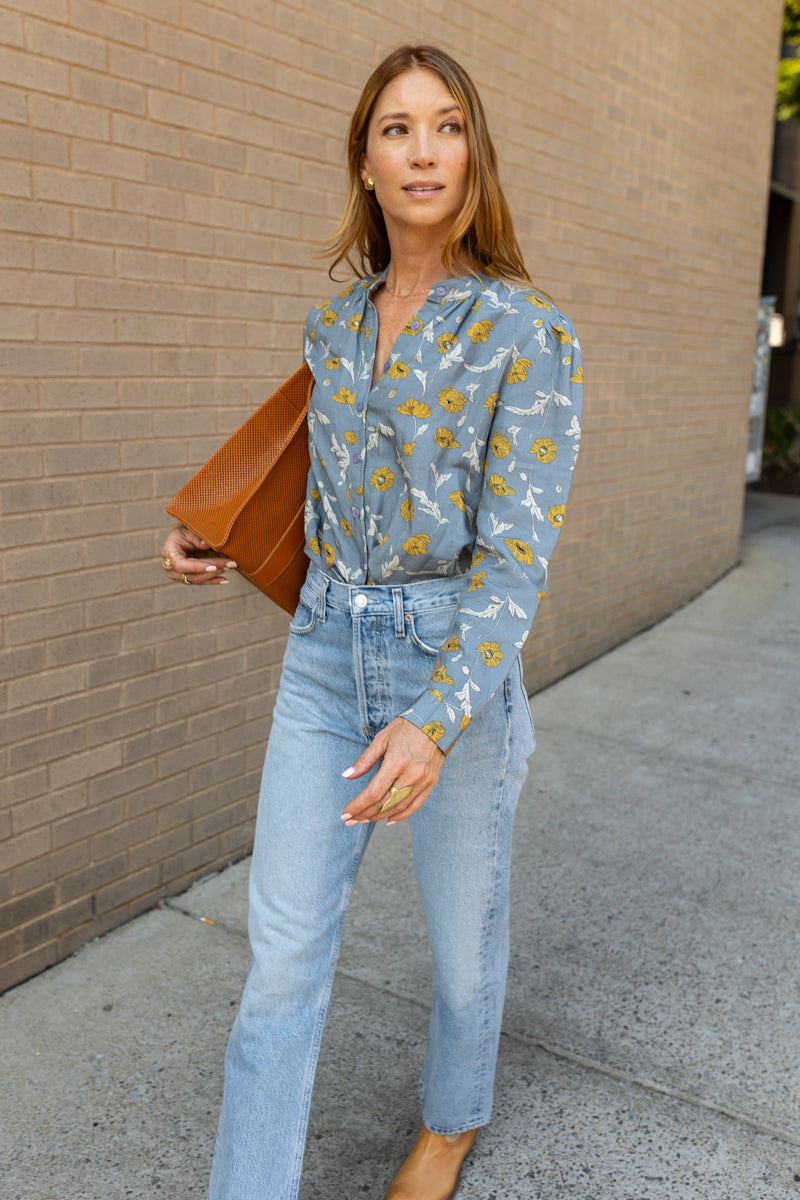 Modafleur The Marie Top in Blue Bell, a stylish women's clothing piece featuring a fitted design and soft fabric.
