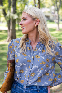 Modafleur The Marie Top in Blue Bell, a stylish women's clothing top with a soft, flowy fabric and a flattering fit.