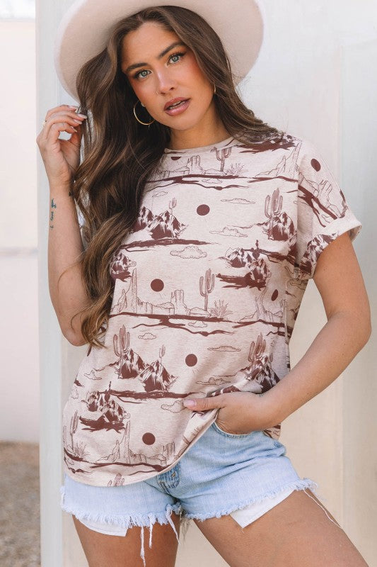 Desert Sand Short Sleeve Knit Top by My Pampered Life Seattle, brown lightweight knit top ideal for casual wear.