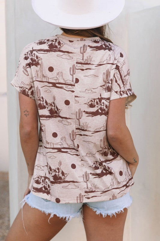 Desert Sand short sleeve knit top from My Pampered Life Seattle, casual women's top with a comfortable fit and soft fabric.