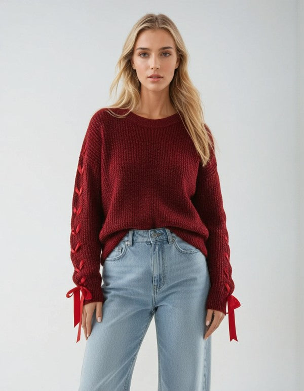 Red Miss Sparkling knit pullover sweater from My Pampered Life Seattle, featuring a cozy, stylish design for everyday wear.