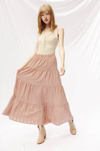 Light blue Miss Sparkling Prairie Maxi Skirt by My Pampered Life Seattle, flowing fabric and relaxed fit, full length view.