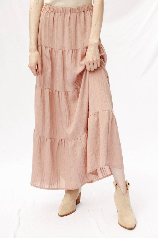 Light blue Miss Sparkling Prairie Maxi Skirt from My Pampered Life Seattle, flowing fabric, and full length design.