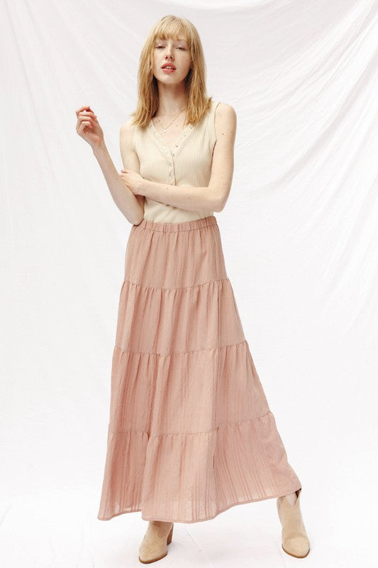 Light blue Miss Sparkling Prairie Maxi Skirt from My Pampered Life Seattle, flowy dress with a relaxed fit and floral pattern.