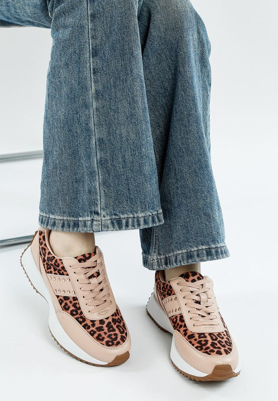 Lepark real leather leopard print sneakers by My Pampered Life Seattle, showcasing stylish footwear with bold animal print detail.
