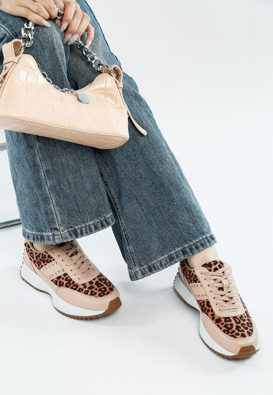 Lepark Real Leather Leopard Print Sneakers by My Pampered Life Seattle, showing stylish leather sneakers with bold leopard pattern.