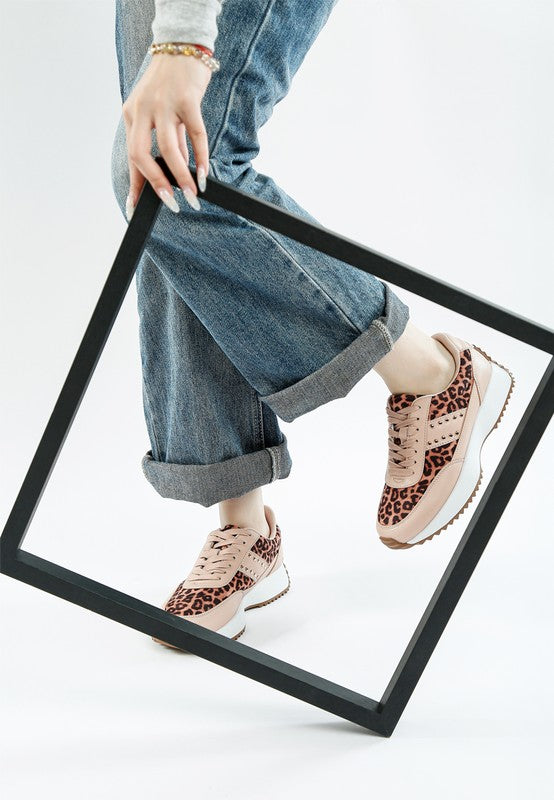 Lepark Real Leather Leopard Print Sneakers by My Pampered Life Seattle, featuring stylish animal print and comfortable footwear design.