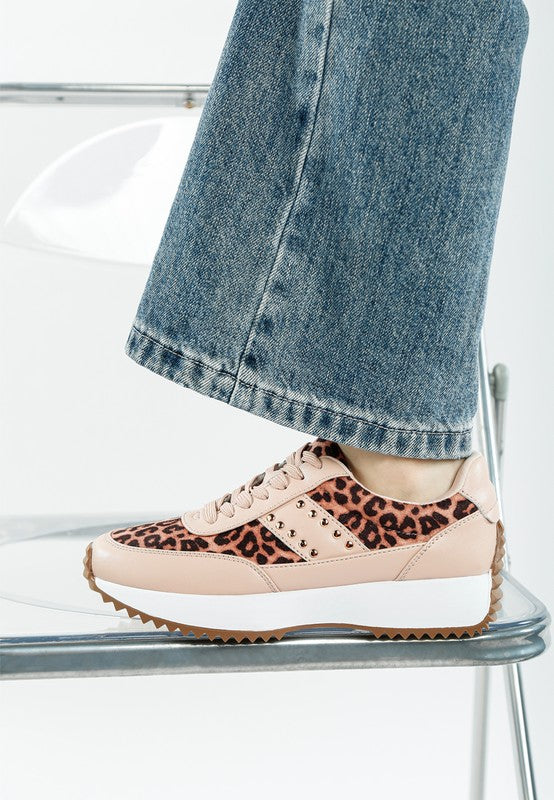 Lepark real leather leopard print sneakers from My Pampered Life Seattle, showcasing stylish footwear with bold animal pattern.