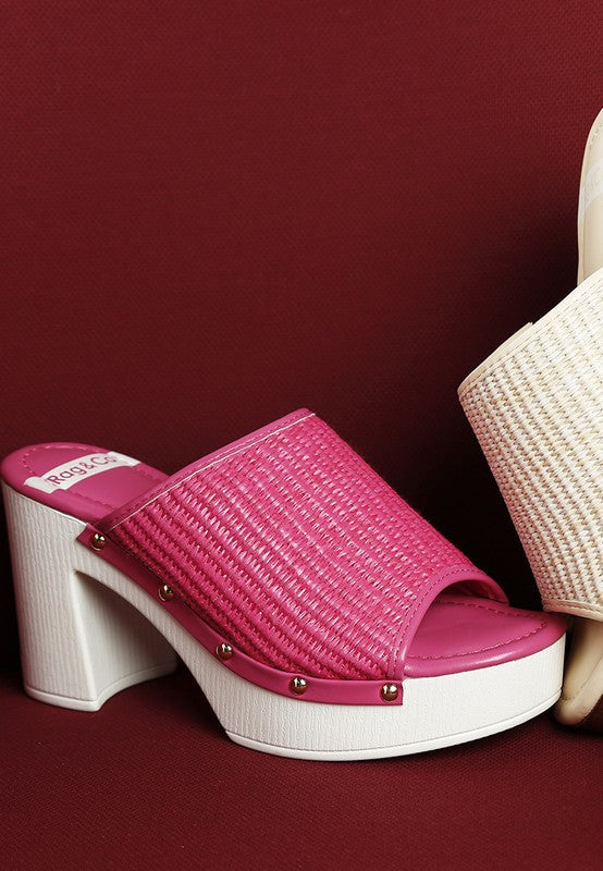 Marengo Raffia Wooden Clogs by My Pampered Life Seattle showcasing woven raffia straps and wooden soles.