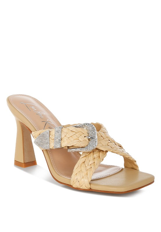 My Pampered Life Seattle Nimaya braided criss-cross strap sandals with tan leather straps and flat sole, casual footwear for warm weather.