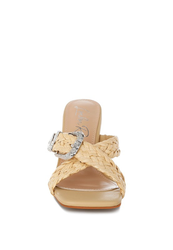 My Pampered Life Seattle Nimaya braided criss-cross strap sandals featuring woven leather straps and ankle buckle closure.
