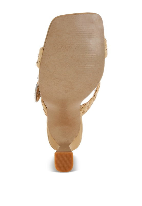My Pampered Life Seattle Nimaya braided criss-cross strap sandals with tan leather straps and flat soles.