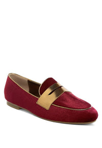 My Pampered Life Seattle Malta Penny Strap Velvet Loafers in navy with a sleek penny strap detail and soft velvet finish.