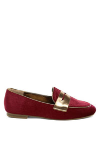 My Pampered Life Seattle Malta Penny Strap Velvet Loafers in deep burgundy with a sleek penny strap and plush velvet finish.