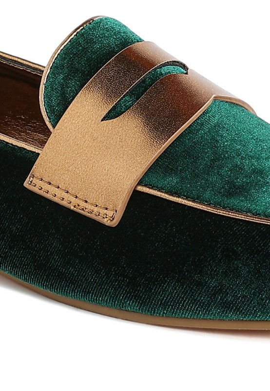 My Pampered Life Seattle Malta Penny Strap Velvet Loafers with classic penny strap and plush velvet material, shown on a neutral background.
