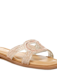My Pampered Life Seattle Minople rhinestones embellished flat sandals with strappy design and sparkling rhinestone details.
