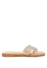 My Pampered Life Seattle Minople Rhinestones Embellished Flat Sandals with sparkling rhinestone details on open-toe footwear.