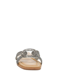 My Pampered Life Seattle Minople Rhinestones Embellished Flat Sandals with colorful stones and open toe design.