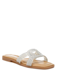 My Pampered Life Seattle Minople Rhinestones embellished flat sandals with sparkling rhinestone details and comfortable flat design.