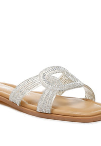 My Pampered Life Seattle Minople Rhinestones Embellished flat sandals with colorful straps and sparkling rhinestone accents.