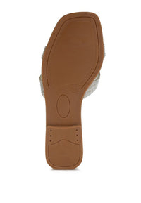 My Pampered Life Seattle Minople rhinestone-embellished flat sandals with open toes and ankle straps, casual footwear for women.