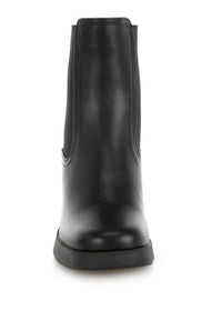 My Pampered Life Seattle faux leather Chelsea boots, stylish black footwear with elastic side panels and pull tabs.