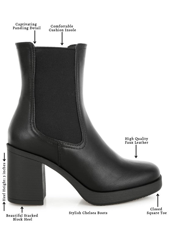 Black Scuala Faux Leather Chelsea Boots from My Pampered Life Seattle with elastic side panels and pull tabs.