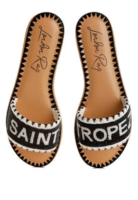 Beaded Saint Tropez flat slip-on shoes by My Pampered Life Seattle, featuring intricate beadwork and a comfortable slip-on design.